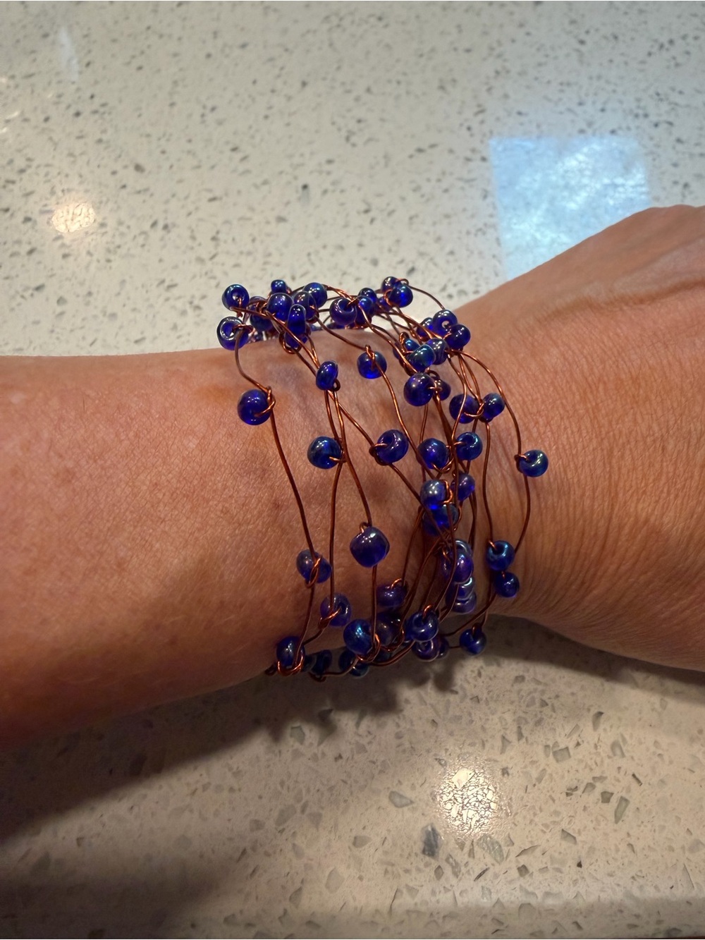 Handcrafted Blue Bead Wire Wrap Bracelet